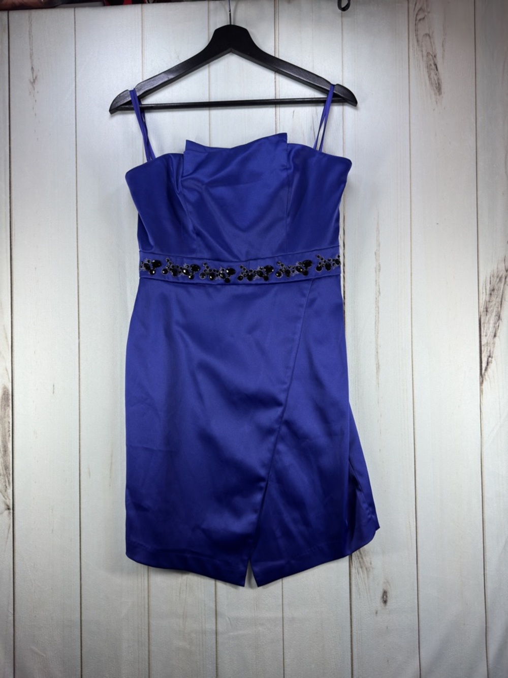 Kensie Blue Beaded Satin Rhinestone Waist Mini Dress Womens Size 6 NWT $148